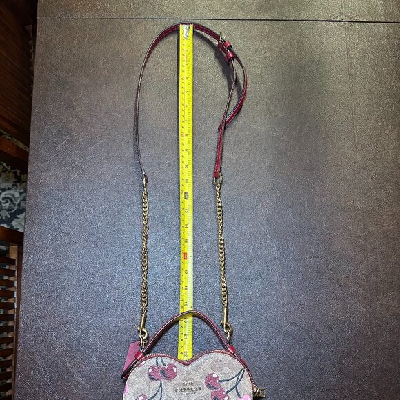 COACH Heart Crossbody Bag Signature Cherry Print Canvas CY706 Tan and Red - Picture 7 of 16